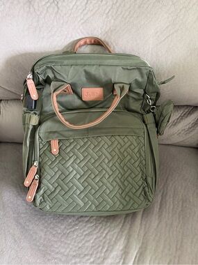 Jollito Olive Green Woven Diaper Bag Backpack with Changing Station